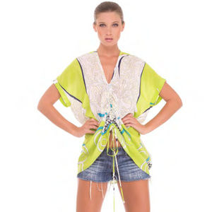 Analili hi low tie front top with beads